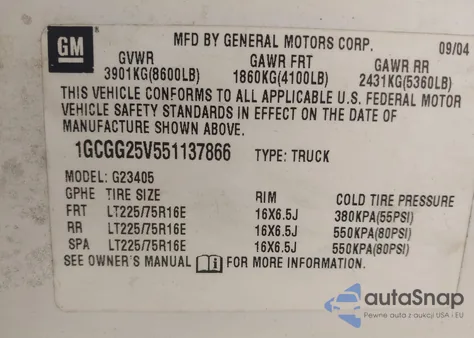 2005 Chevrolet Express from USA, damaged, VIN 1GCGG25V551137866